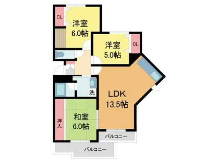 エスタ雲雀丘(3LDK/2階)の間取り写真