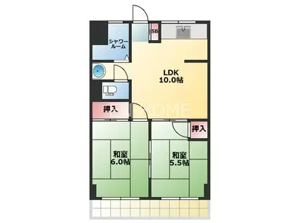 夕陽ヶ丘コーポ(2LDK/3階)の間取り写真