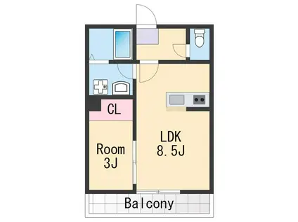 エクストリーム西小二里(1LDK/2階)の間取り写真