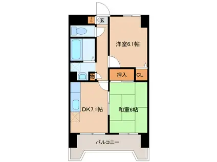 ベルソーレ木ノ下(2DK/8階)の間取り写真