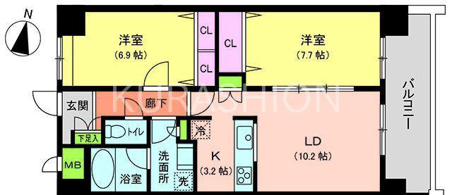 パークプレイス大手門(2LDK/4階)の間取り写真