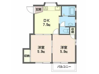 オークヴィレッジ(2DK/2階)の間取り写真