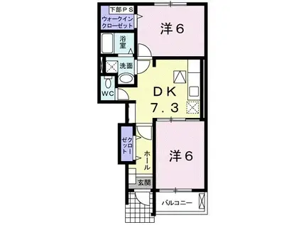 グランデH&M木村 I(2DK/1階)の間取り写真