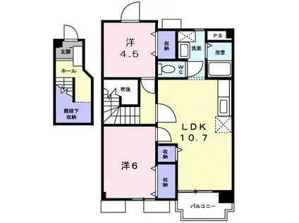 ハピネス(2LDK/2階)の間取り写真