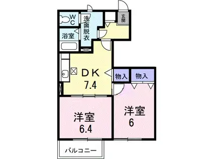 スウィート リークA 大橋町(2DK/1階)の間取り写真