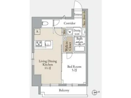 ジオエント上野松が谷(1LDK/8階)の間取り写真