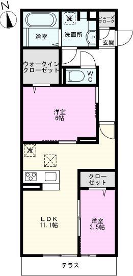 LE GINKGO(2LDK/1階)の間取り写真