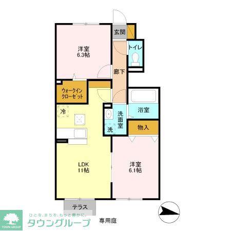 カサヴェール I(2LDK/1階)の間取り写真