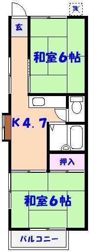 平田ハウス(2K/2階)の間取り写真