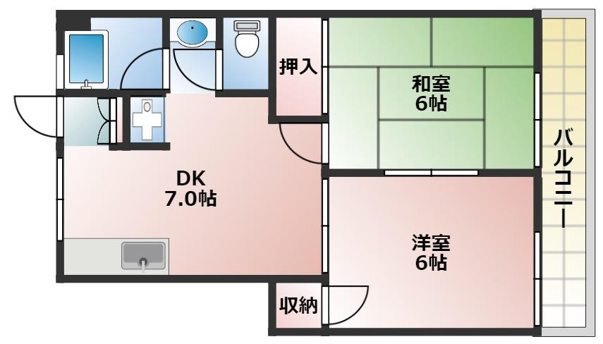 清水ビル(2DK/5階)の間取り写真