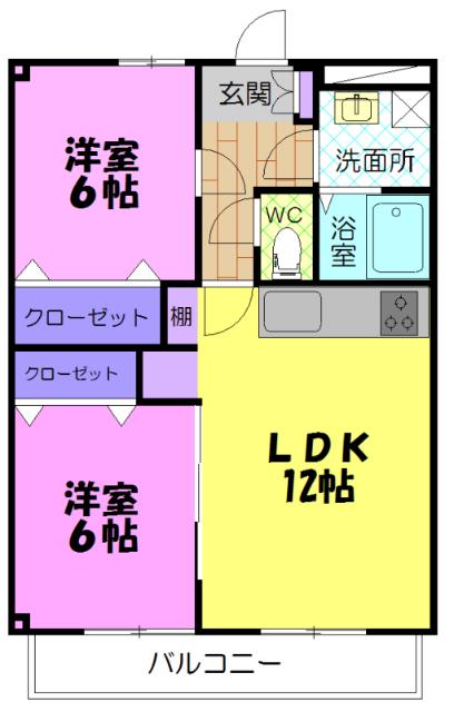 コーポソレイユ(2LDK/6階)の間取り写真
