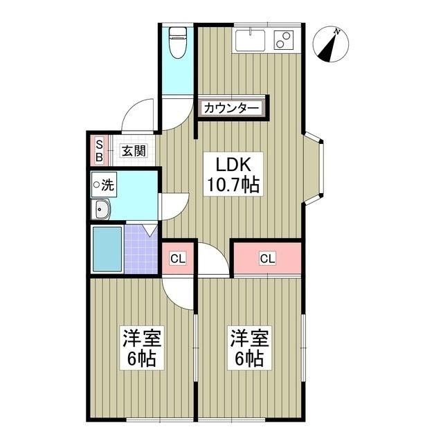 リブレス桐生堤町A(2LDK/1階)の間取り写真