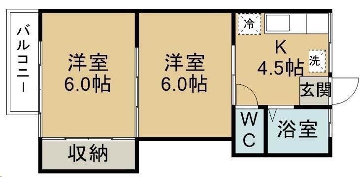 コーポ東仙台(2K/2階)の間取り写真