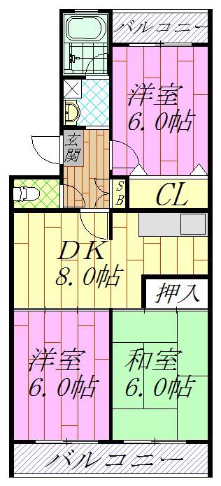 サンシティヒコタB-3(3DK/3階)の間取り写真