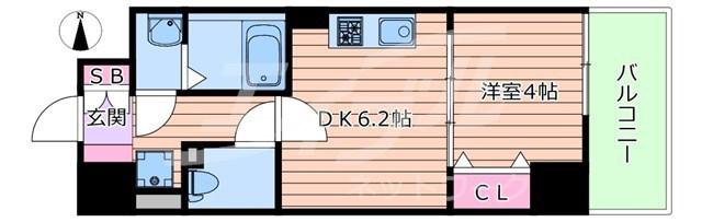 TOPAZ江坂(1DK/6階)の間取り写真