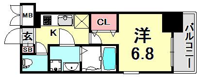 レジュールアッシュ神戸元町(1K/5階)の間取り写真