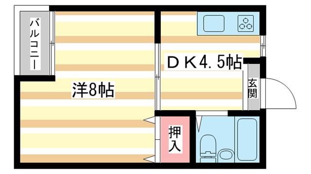 ハーティーハイツ(1DK/2階)の間取り写真