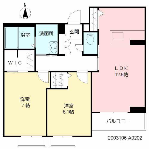 クアトロディーオガーデンA棟(2LDK/2階)の間取り写真