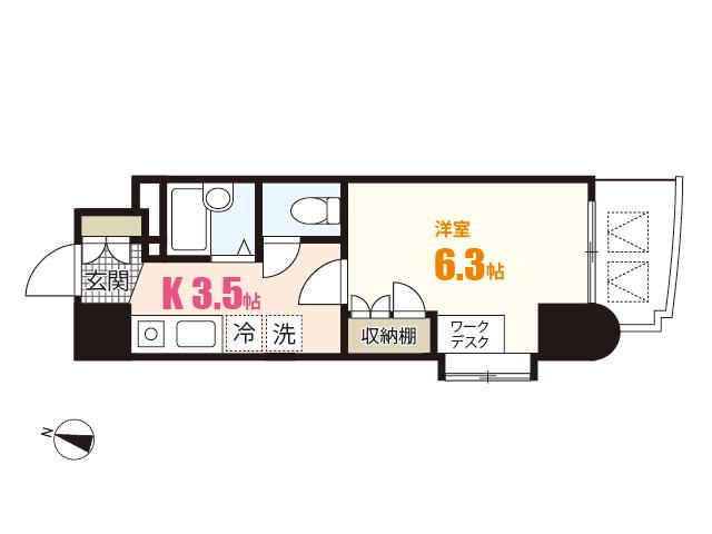 グランドール西原(1K/2階)の間取り写真