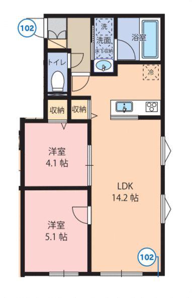 リベルテ中町(2LDK/1階)の間取り写真