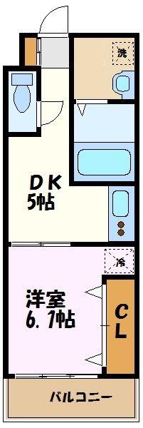 レシェンテ茅ヶ崎(1DK/6階)の間取り写真