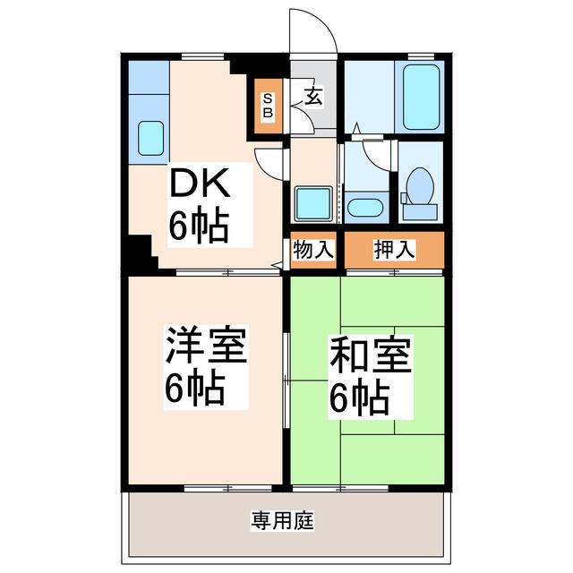 エスポワール B棟(2DK/1階)の間取り写真