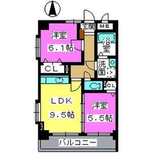 チュリス百道(2LDK/2階)の間取り写真