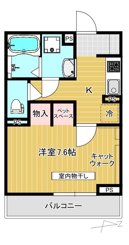 BROWN TABBY(1K/3階)の間取り写真
