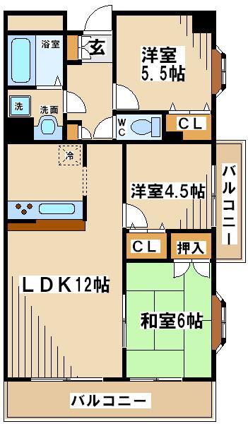 サンファミリー烏山(3LDK/3階)の間取り写真