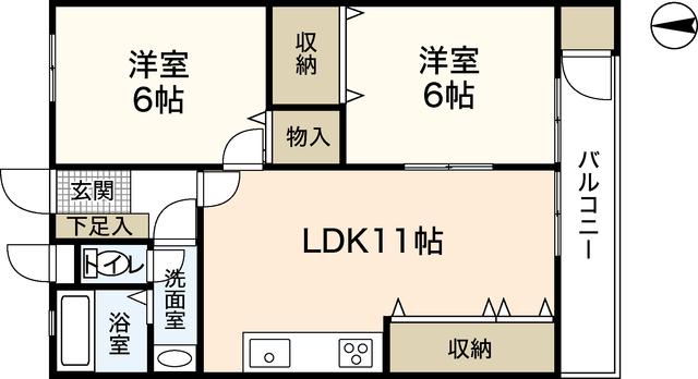 アルル屋代(2LDK/2階)の間取り写真