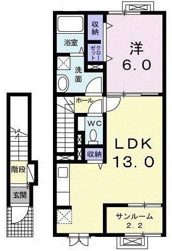 サフラワー(1LDK/2階)の間取り写真