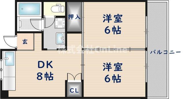 シャンポール東大阪(2DK/1階)の間取り写真