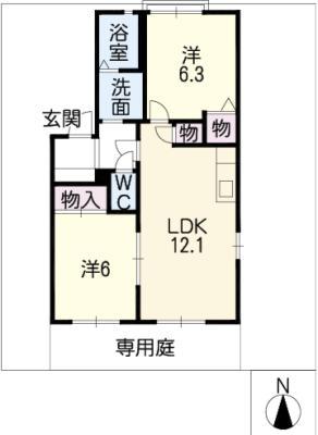フレグランスA(2LDK/1階)の間取り写真