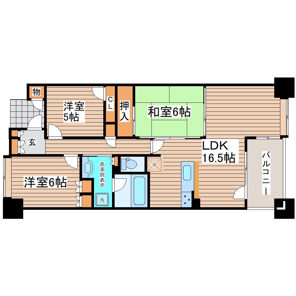 Dレスティア名取駅前II(3LDK/5階)の間取り写真