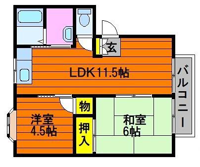 シャガールA(2LDK/2階)の間取り写真