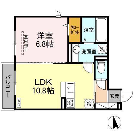 GRAND D-ROOM 島内新橋(1LDK/2階)の間取り写真