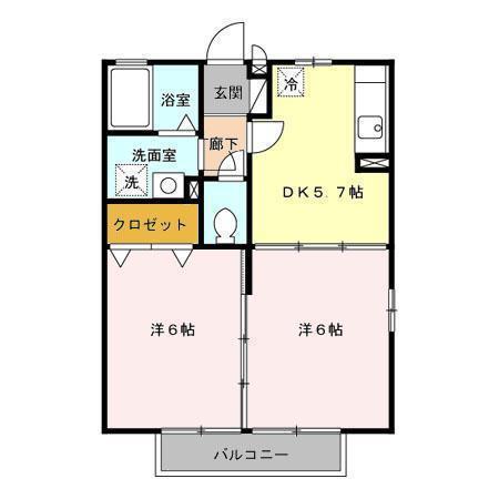 プラムハイツ(2K/2階)の間取り写真