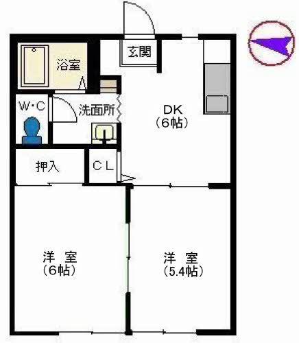 エントピアレークタウン A棟(2DK/1階)の間取り写真