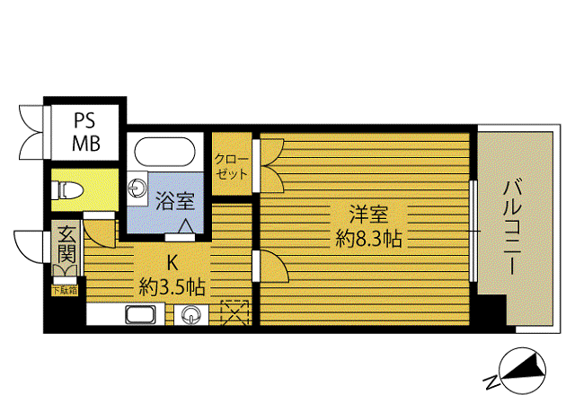 大在コーポIII(1K/4階)の間取り写真
