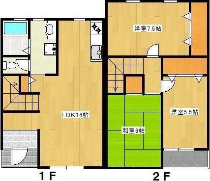 タウンハウス御領F棟(3LDK/1階)の間取り写真