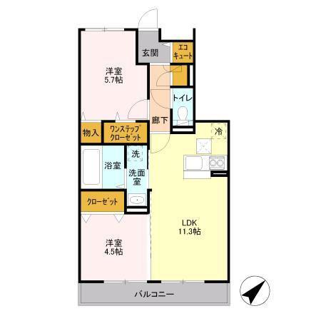 モアニ奏の杜(2LDK/1階)の間取り写真