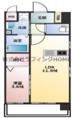 PROUDII花畑(1LDK/4階)の間取り写真