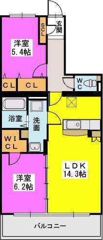 サニーコート梅満(2LDK/5階)の間取り写真