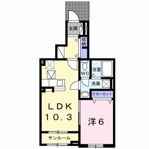 ニュー.ウィステリアB(1LDK/1階)の間取り写真