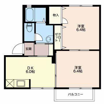 コンフォートC(2DK/2階)の間取り写真