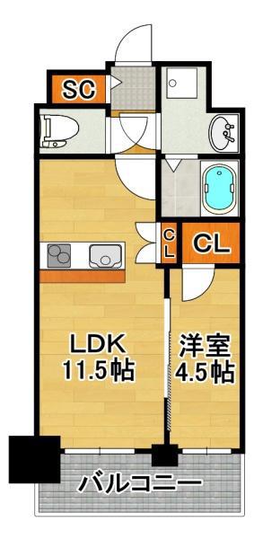 プレサンス大正フレンジ(1LDK/3階)の間取り写真