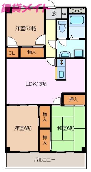 フレシール(3LDK/2階)の間取り写真