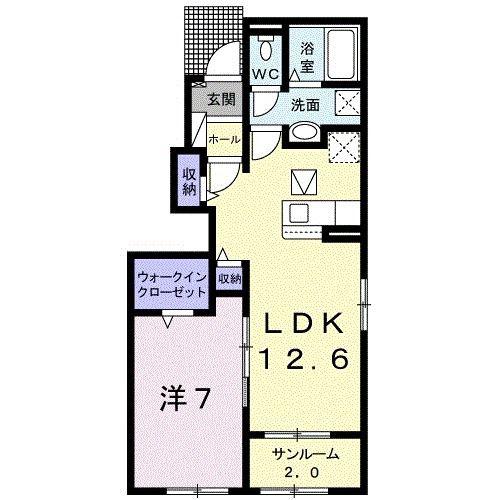 カーサ プロセデーレ(1LDK/1階)の間取り写真
