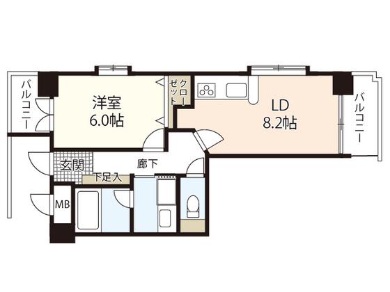ジェイシティ紙屋町(1LDK/9階)の間取り写真