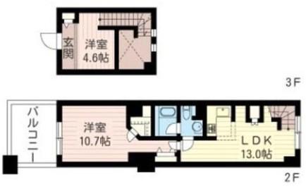 レジデンスシャルマン月島(2LDK/3階)の間取り写真
